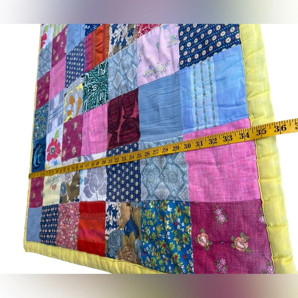 VTG 48.5x36” Folk Patchwork Boho Quilt Colorful Retro Grandma Handmade OOAK